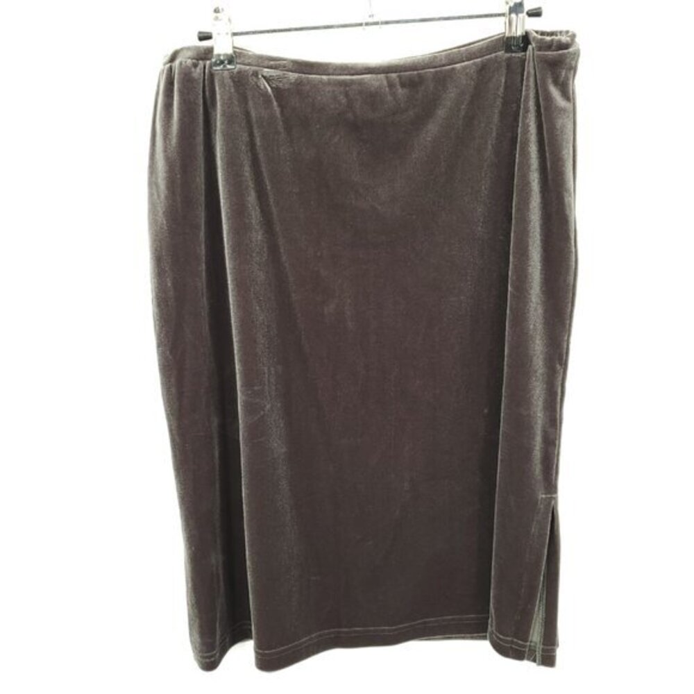 VTG 90s Impressions Millenium Pull On Velvet Knee-Length Skirt L Gray